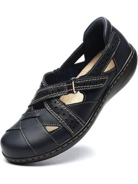 Women's Navy Casual Loafers Cute Slip On Comfort Walking Flats Leather Shoes